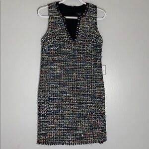 Laundry classic Tweed Sheath multi color V Neck dress  stone accent 6 new w tags